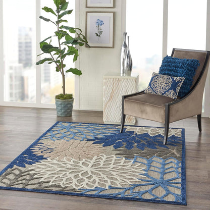 Nourison Aloha Indoor/Outdoor Blue/Multicolor 6' x 9' Area Rug, Easy Cleaning, Non Shedding, Bed Room, Living Room, Dining Room, Deck, Backyard, Patio (6x9)