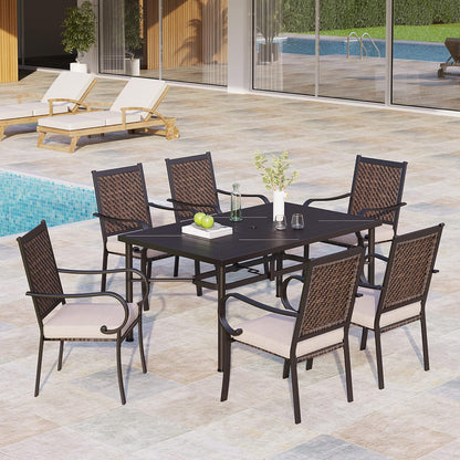 Outdoor Patio Dining Table for 6, 64" x 39" Rectangular Metal Patio Dining Table with Umbrella Hole for Garden, Backyard and Porch