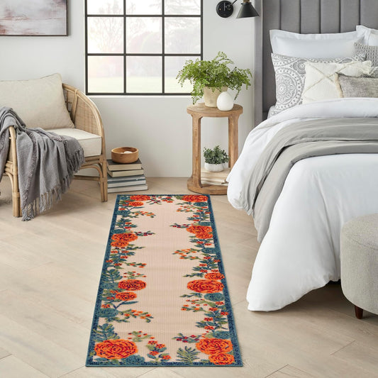 Nourison Aloha Indoor/Outdoor Ivory Multicolor 2'3" x 8' Area -Rug, Easy -Cleaning, Non-Shedding, Bed Room, Living Room, Dining Room, Backyard, Deck, Patio (2x8)" }