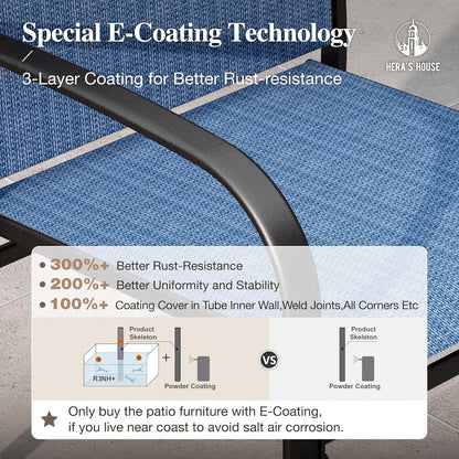 HERA'S HOUSE 9 Pieces Patio Dining Sets, 8 x Blue Textilene Dining Chair, 60" Square Metal Dining Table with 1.57" Umbrella Hole, Outdoor Table and Chairs Set for Lawn Garden Backyard Deck