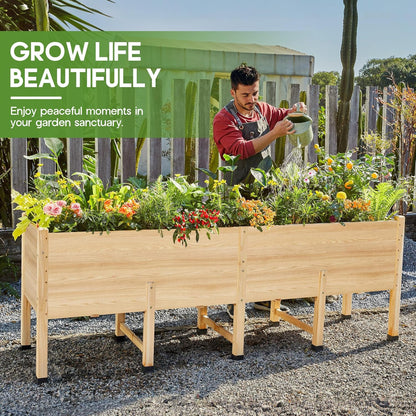 Amerlife 8x2 Ft Raised Garden Bed, 16 Inch Depth Featuring Legs, Drainage Holes, Ideal for Vegetables, Flowers, Herbs, Elevated Wood Planter Box for Balcony, Patio, Backyard, Easy Assembly