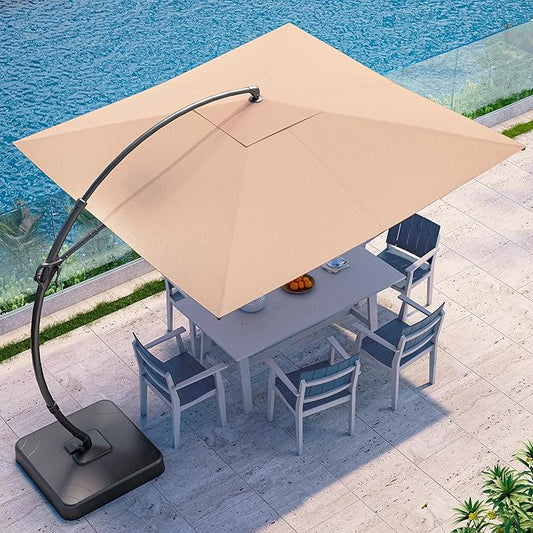 LAUSAINT HOME 10x10FT Patio Umbrella with Base, Large Square Cantilever Umbrella Heavy Duty Offset Hanging Umbrella with 360° Rotation for Market, Pool, Garden, Backyard (Beige 10x10FT)