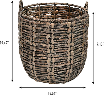 happimess BSK1003B Laurel 19.49" Bohemian Handwoven Abaca Hamper Basket with Handles, Brown for Storage and Decoration in Bathroom, Bedroom, Living Room