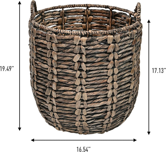 happimess BSK1003B Laurel 19.49" Bohemian Handwoven Abaca Hamper Basket with Handles, Brown for Storage and Decoration in Bathroom, Bedroom, Living Room