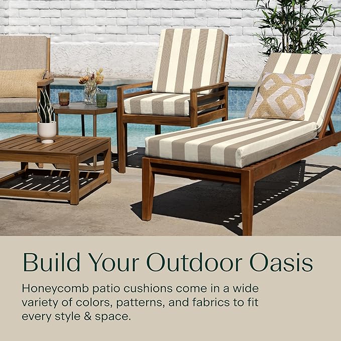 Honeycomb Outdoor Highback, 21 x 42, Cabana Stripe Tan Chair Cushion for Patio Furniture