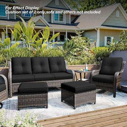 Joyside Outdoor Chair Cushions Set, 22x25/22x24 Inch Patio Furniture Deep Seat Cushions, Water Resistant & Thick Cushion, Outdoor Replacement Cushions for Seat and Sofa (Black, 5 Set)