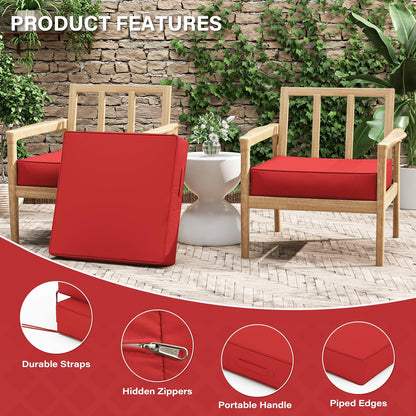 Patio Chair Cushions 24 X 24 X 5 Inch Waterproof Outdoor Seat Cushions for Patio Furniture, Outdoor Sofa Couch Pads with Ties & Handle, Set of 2, Red