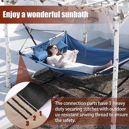 TegerDeger Anti-flip 12FT Hammock Large Hammock 450LB Capacity with Iron Spreader Bar & Nylon Rope for Outside, Patio, Garden, Backyard, Beach - Blue
