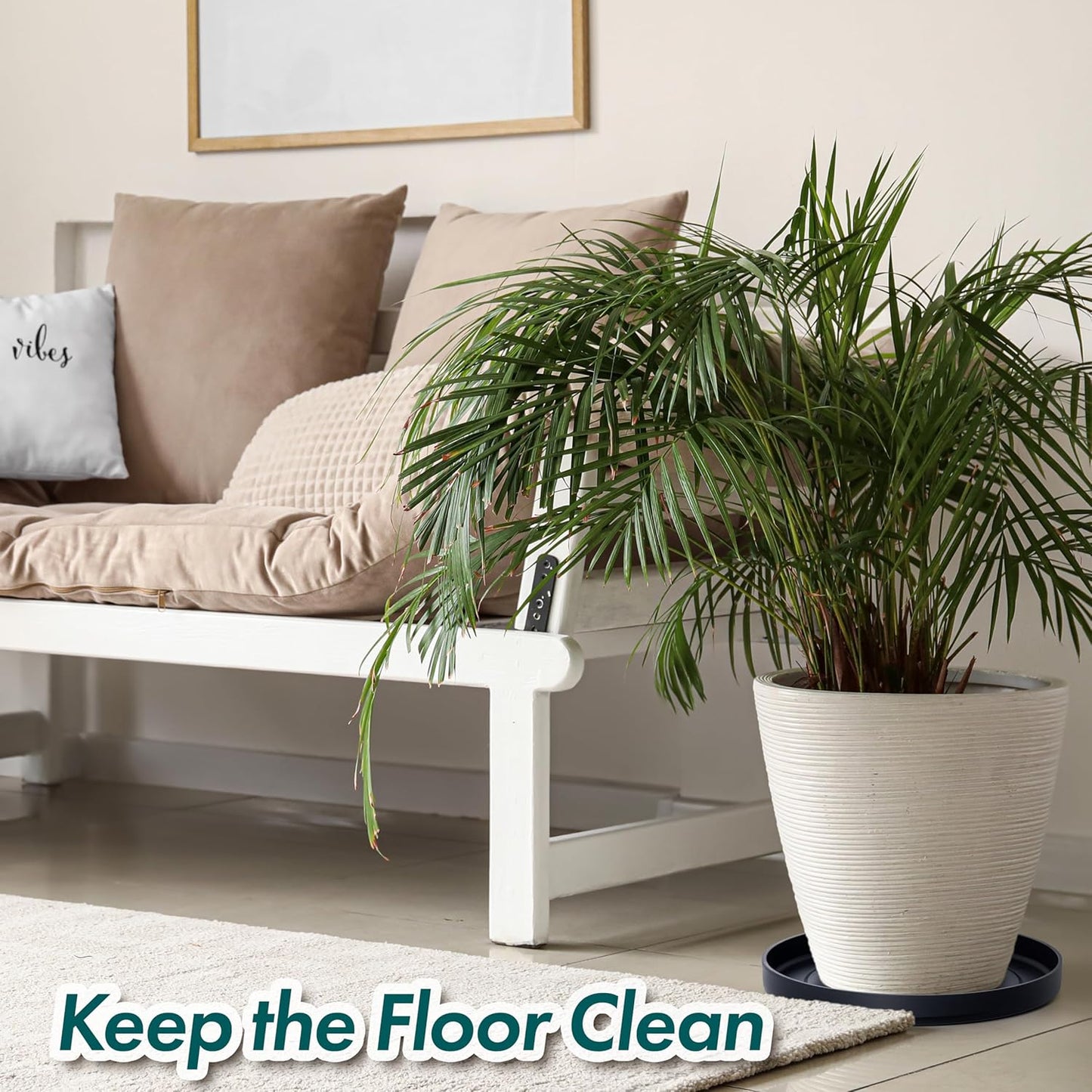 Phoenix Vine 14 Inch Plastic Plant Saucer Water Drip Tray, Heavy Sturdy Round Plant Drainage Tray for Indoors Outdoor, Matte Black, 21-TY-14B-1