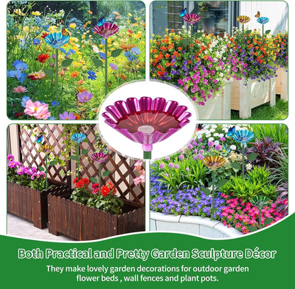 Bee Watering Station, 4 Pcs Metal Bee Water Feeder for Garden, Pollinator Water Feeder for Bees and Butterflies for Thirsty Pollinators（Red, Yellow, Blue, Green）