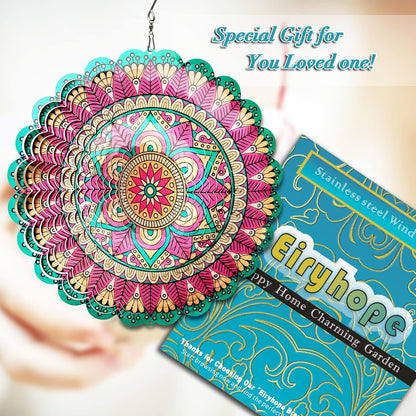 Mandala Manjusaka Wind Spinner - 12″ Stainless Steel Hanging Sculptures | 3D Kinetic Laser Cut Metal Art Decoration for Yard/Garden/Indoor, Creative Decor Gift