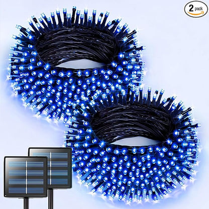 JMEXSUSS 2 Pack Blue Solar Christmas Lights, Total 400 LED 151FT Solar String Lights Outdoor Waterproof, 8 Modes Blue Christmas String Light for Outside Garden Party Patio Tree Decorations