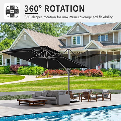 10' X 10' Cantilever Patio Umbrella Outdoor Heavy Duty Double Top Windproof Square Offset Umbrellas with 360-degree Rotation for Pool Deck Backyard, Black
