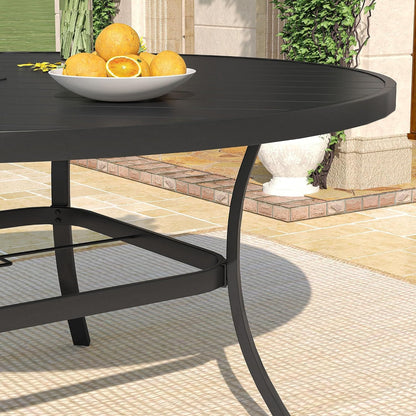 DIFY 60" Round Patio Dining Table for 8-10, Outdoor Metal Dining Table with 1.57" Umbrella Hole for Backyard Lawn Garden, Black