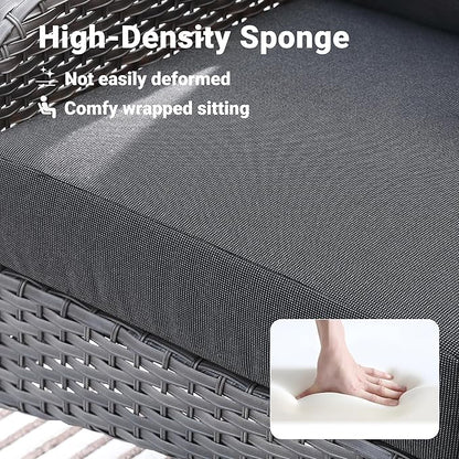 ovios 2 Pieces Patio Furniture Set, Outdoor Wicker Chairs of 2, All Weather High Back Rattan Chairs 2-Seater with Comfy Cushions for Porch Deck, Black