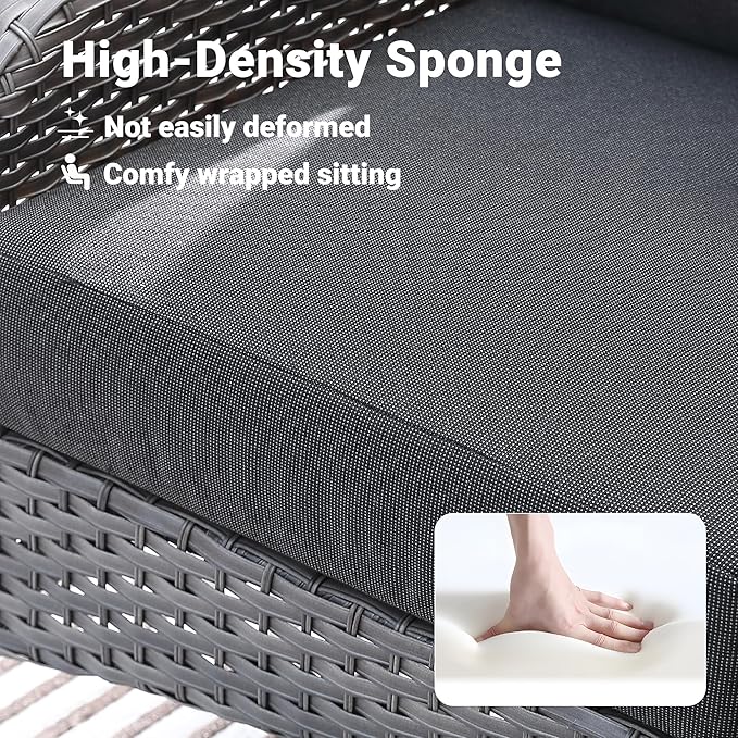 ovios 4 Pieces Patio Furniture Set with 30" Fire Pit Table, Outdoor Wicker Chairs of 4, All Weather High Back Rattan Chairs 4-Seater with Comfy Cushions, Black