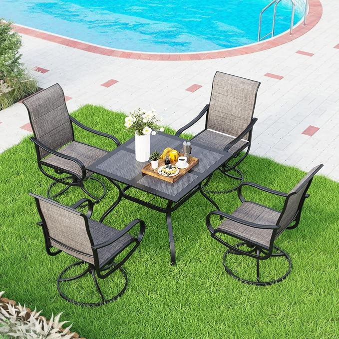 MFSTUDIO Outdoor Dining Set for 4, Patio Dining Set with Umbrella Hole, 5 Piece Patio Table and Chairs Set for Deck/Backyard/Poolside/Garden