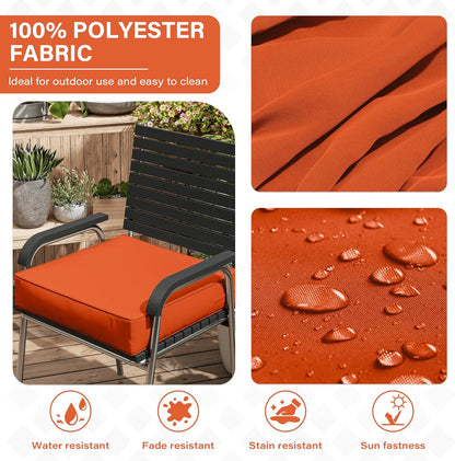 Patio Chair Cushions 24 X 24 X 5 Inch Waterproof Outdoor Seat Cushions for Patio Furniture, Outdoor Sofa Couch Pads with Ties & Handle, Set of 2, Orange