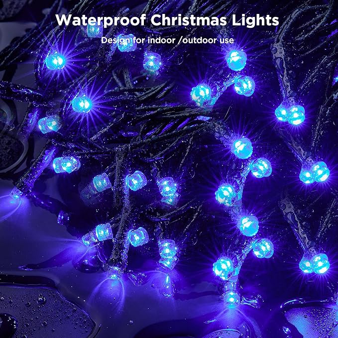 BlcTec Christmas Lights Indoor Outdoor, 300 LED 108FT Christmas String Lights with UL Certified, 8 Lighting Modes, End to End Connectable, Timer, Waterproof & Memory for Xmas Decorations, Blue