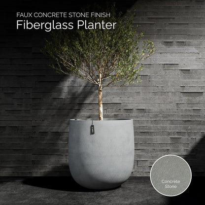 Mondo Large Planter – Concrete Stone Finish – Fiberglass Indoor/Outdoor and Weather-Resistant Round Planter (26" D x 24.6" H Exterior, 24.6" D x 24" H Interior)