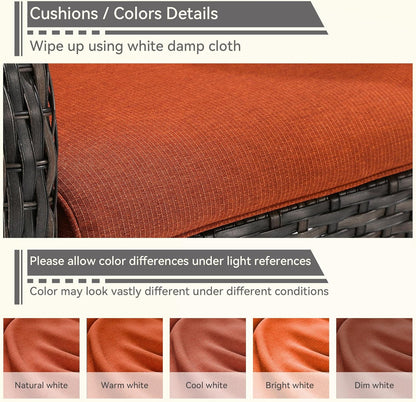 Patio Wicker Chairs Set of 2, Patio Rattan Dining Chairs with 3.5-inch Seat Cushions, High Back and Curved Armrest for Garden, Backyard, Balcony and Deck, Orange