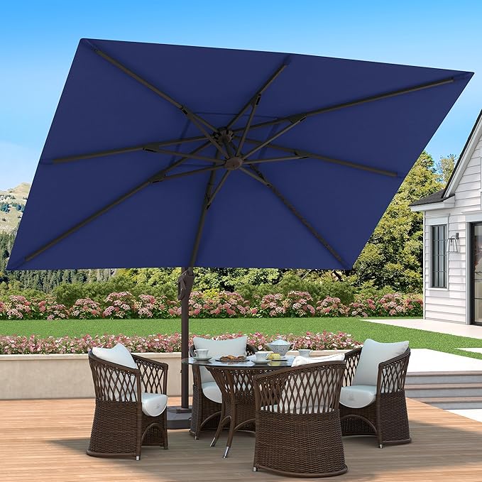 9' X 12' Cantilever Patio Umbrella 360°Rotation Rectangular Outdoor Large Offset Umbrellas Heavy Duty Windproof for Garden Deck Pool Backyard, Navy