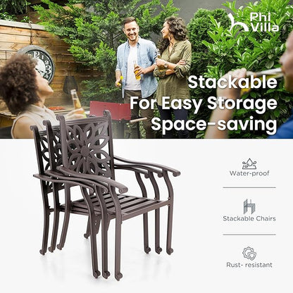 PHI VILLA 7 Piece Cast Aluminum Patio Dining Set for 6, Outdoor Table and Chairs, Patio Furniture Set with 63" x 37.4" Aluminum Table and 6 Swivel Rockers Dining Chairs with Cushions