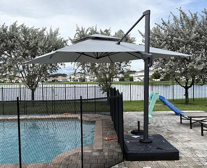 PURPLE LEAF 12 FT Cantilever Patio Umbrella Outdoor Umbrella with 330lbs Base Large Square Windproof Offset Umbrella for Pool Deck Garden, Pebble Grey
