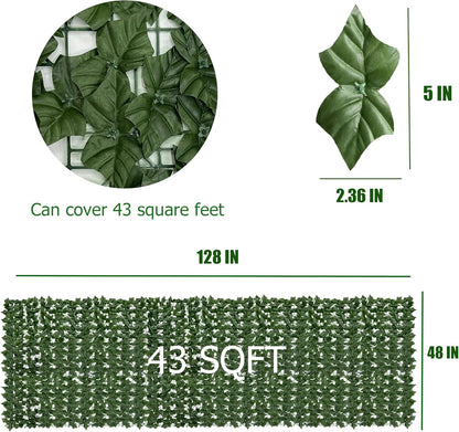 Artificial Ivy Privacy Fence Screen, 128 "x 48" (43 Sqft) Anti-Ultraviolet Artificial Hedge Grass Wall, Used for Indoor and Outdoor Green Background, Garden Greening Decoration
