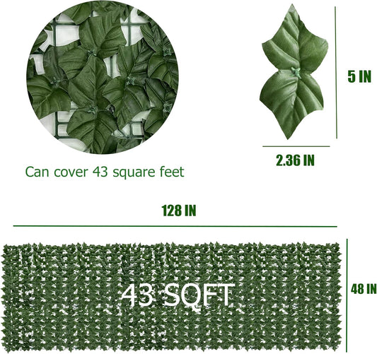 Artificial Ivy Privacy Fence Screen, 128 "x 48" (43 Sqft) Anti-Ultraviolet Artificial Hedge Grass Wall, Used for Indoor and Outdoor Green Background, Garden Greening Decoration