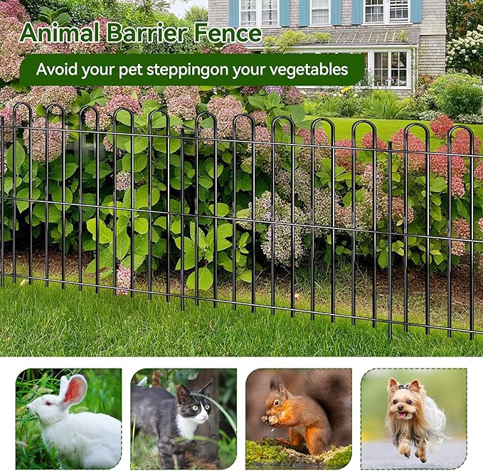 25 Panels Decorative Garden Fence, 50ft X 32in Rustproof Metal Animal Barrier Fence, No Dig Fence Garden Fence, Arched Flower Bed Edging Ornamental Wire Border Fencing for Outdoor Yard, Patio Decor