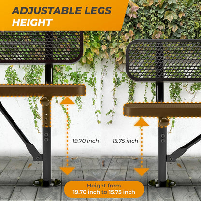 Heavy-Duty Outdoor Metal Bench, Thermoplastic-Coated, Surface, Weatherproof, Commercial-Grade for Parks, Gardens, Patios, Stores & More (6 Ft - Surface with Back, Black)