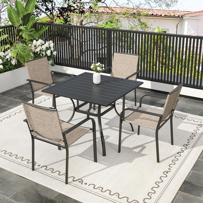 Anumutig 5-Piece Outdoor Dining Set, 35‘’Square Table with 4 Stackable Patio Chairs, All Weather Frame Furniture Set - Beige