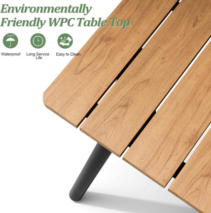 Outdoor Dining Table for 8-10, 94.5 inch Patio Dining Table with Wooden-Like Top and Aluminum Frame, Rectangular Table with Umbrella Hole Outdoor Furniture, Brown