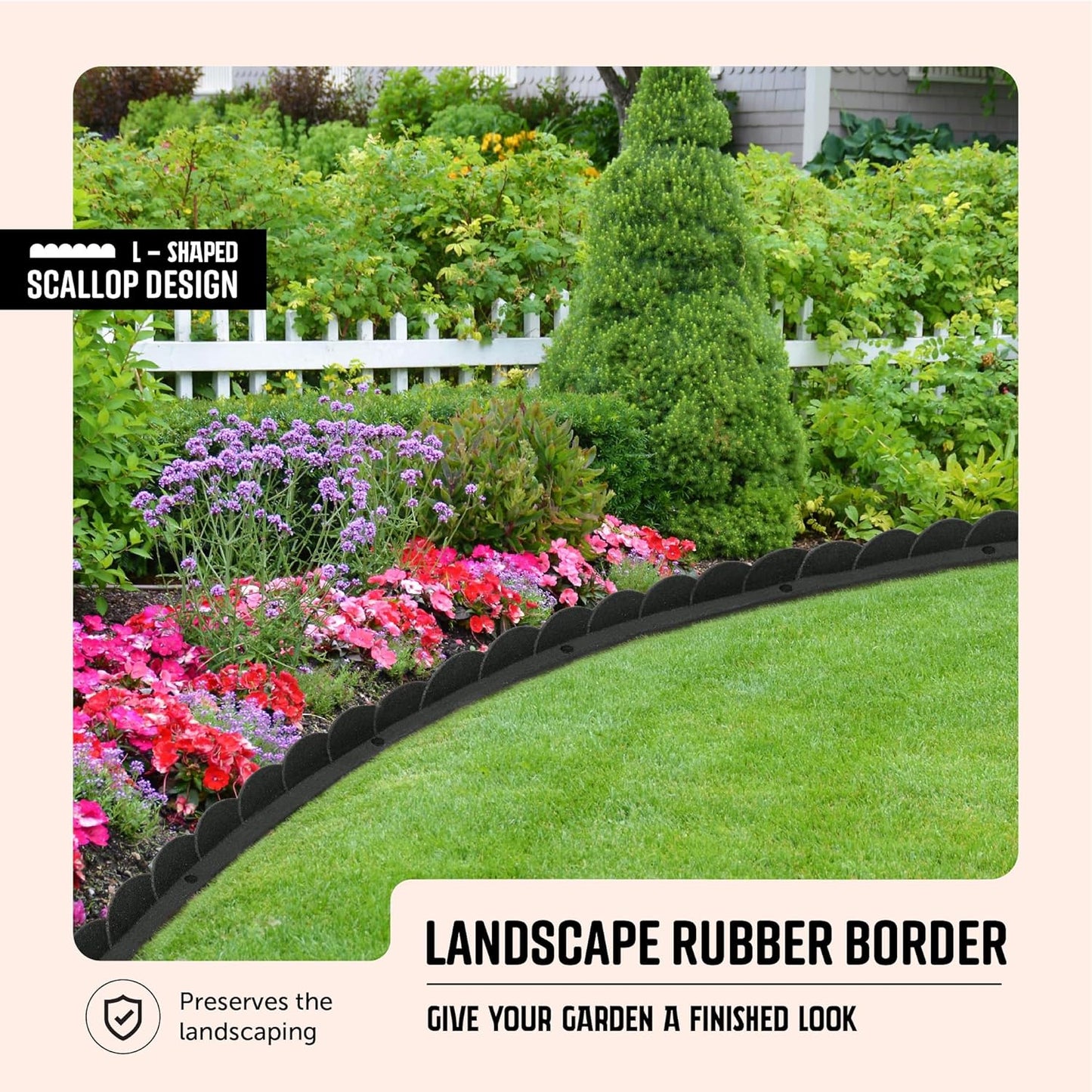Playsafer L Shaped Flexible Rubber Scalloped Edger for Lawns Landscaping and Playground | Easy No Dig Installation| 4' Long (2, Dark Gray)