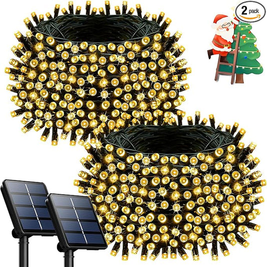 2 Pack 200LED Solar Christmas Lights Outdoor, 72FT Solar String Lights with 8 Lighting Modes, IP65 Waterproof Solar Lights Outdoor for Xmas Garden Party Tree Decor, Warm White