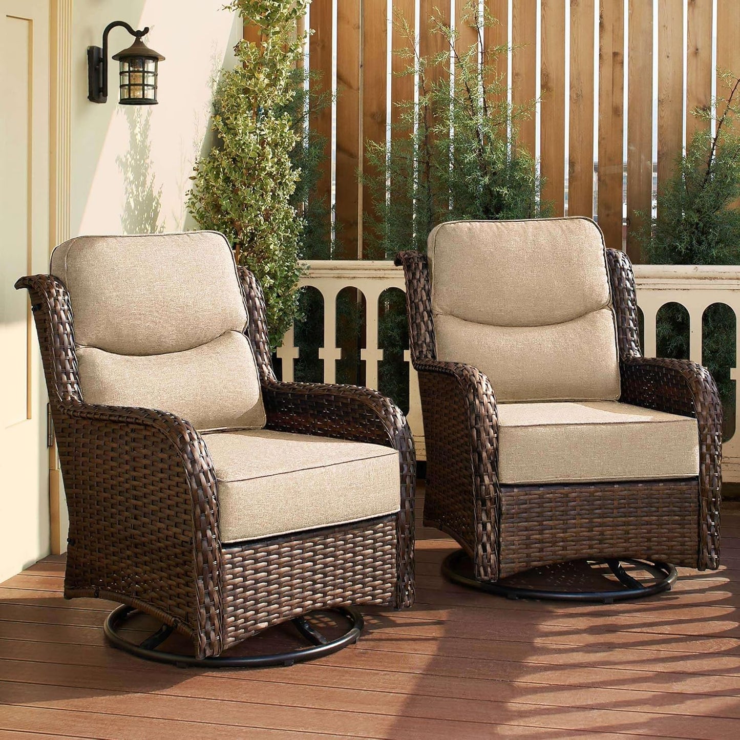 HILLGA Luxury Patio Furniture Set with 6-Inch Thick Cushions, High Back Outdoor Swivel Rocker Chairs, 2-Piece All Weather Conversation Set for Porch Deck Balcony Yard, Beige (V3)