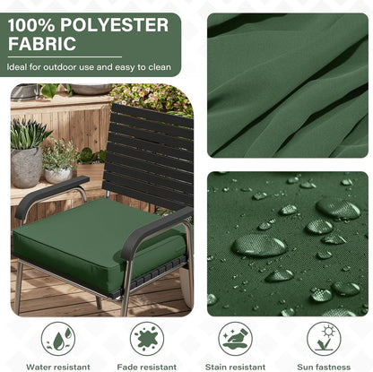Patio Chair Cushions 19 X 19 X 4 Inch Waterproof Outdoor Seat Cushions for Patio Furniture, Outdoor Sofa Couch Pads with Ties & Handle, Set of 2, Green