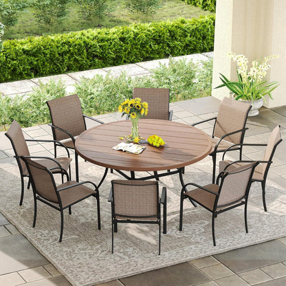 DIFY Patio Round Dining Table, 53" All Weather Round Outdoor Table with 1.57" Umbrella Hole for 8 Person, Perfect for Yard, Balcony and Lawn, Walnut