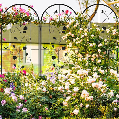 LZRS 4 Pack Rustic Iron Arch Decoration Garden Trellis with Black Metal Coating – Perfect for Supporting Climbing Plants Outdoor, Roses, Vines, Flowers, and Vegetables.