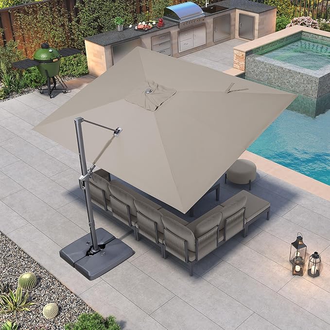 PURPLE LEAF 9' X 11.5' Rectangle Patio Umbrella Outdoor Large Aluminum Cantilever Umbrella with 3-Year Fade Resistance Recycled Fabric and 360-degree Rotation for Deck Pool Garden, Ash Mocha