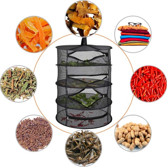 Desy & Feeci 4-Layer Herb Drying Rack - Collapsible Mesh Hanging Dryer Net for Herbs, Flowers, Tea, Fruits, and Vegetables - Includes S-Hook & Storage Bag (24" x 31")