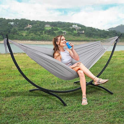 SUNCREAT Stand Alone Hammocks for Outside, 2 Person Self Standing Hammock, Light Gray