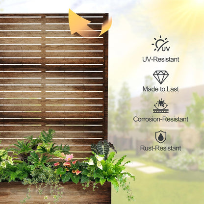 Raised Garden Bed with Trellis and Wheels,73"x47"x16" Metal Raised Garden Bed,Vintage Wood Finish Metal Planter with Climbing Trellis for Vines & Vegetables