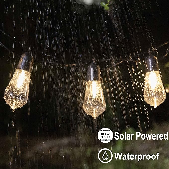 Solar Outdoor String Lights, 25FT Patio Lights String Waterproof with 20 Warm White LED Shatterproof ST58 Bulbs, Perfect for Garden, Backyard, Pergola, Party, Cafe, Camping Decoration (25FT)