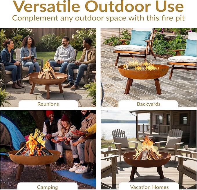 Sunnydaze 34-Inch Cast Iron Heavy-Duty Fire Pit for Outside - Wood-Burning Outdoor Fire Pit Bowl with Handles - Oxidized Finish