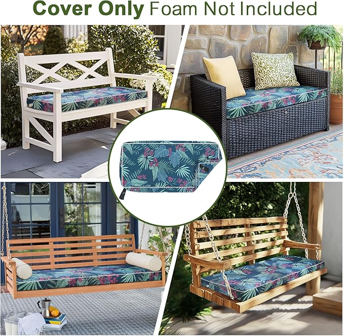 Porch Shield Outdoor Bench Cushion Cover – Waterproof Swing Cushion Cover for Patio Furniture Loveseat (Not Insert) Palm Leaf 42" W x 18" D x 3" H