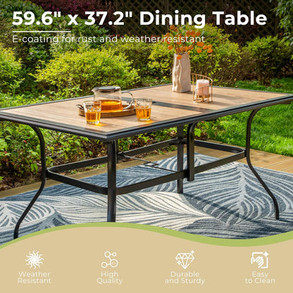 Outdoor Patio Dining Table for 6, 60" x 37" Rectangular Metal Patio Dining Table with Umbrella Hole for Garden, Backyard and Porch