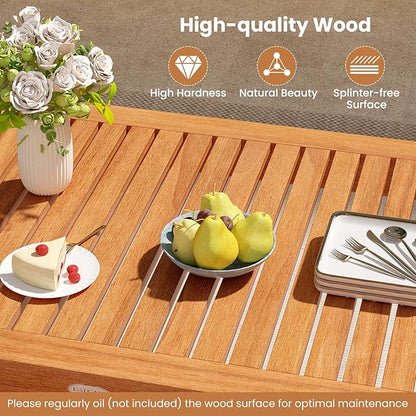 Tangkula Outdoor Dining Table for 4-6 People, 48 Inches Wood Rectangular Patio Table with Slatted Tabletop, Outside Bistro Furniture for Lawn, Garden and Backyard