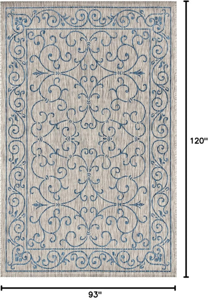 JONATHAN Y SMB106C-8 Charleston Vintage Filigree Textured Weave Indoor/Outdoor Gray/Navy 8 ft. x 10 ft. Area Rug, Classic,Easy Cleaning,HighTraffic,LivingRoom,Backyard, Non Shedding